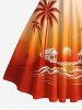 Coconut Tree Sun Seascape Ombre Print Crisscross Straps Bowknot Hawaii Tank Dress -  