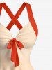 Coconut Tree Sun Seascape Ombre Print Crisscross Straps Bowknot Hawaii Tank Dress -  