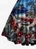 Coconut Tree Cars Hibiscus Flower Tropical Leaf Print Crisscross Straps Bowknot Hawaii Tank Dress -  