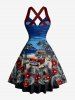Coconut Tree Cars Hibiscus Flower Tropical Leaf Print Crisscross Straps Bowknot Hawaii Tank Dress -  