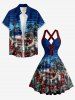 Coconut Tree Cars Hibiscus Flower Tropical Leaf Print Crisscross Straps Bowknot Hawaii Tank Dress -  