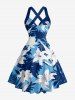 Flowers Tropical Leaf Print Crisscross Straps Bowknot Hawaii Tank Dress -  
