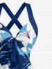 Flowers Tropical Leaf Print Crisscross Straps Bowknot Hawaii Tank Dress -  