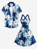 Flowers Tropical Leaf Print Crisscross Straps Bowknot Hawaii Tank Dress -  