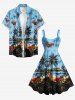 Coconut Tree Cars Sea Waves Seascape Print Hawaii Tank Dress(Adjustable Shoulder Strap) -  