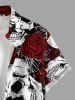 Chemise hawaïenne pour homme à imprimé crânes et roses, avec boutons et poche - Rouge foncé 3XL