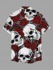 Chemise hawaïenne pour homme à imprimé crânes et roses, avec boutons et poche - Rouge foncé 3XL