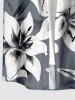 Chemise hawaïenne pour homme à imprimé feuilles et fleurs, avec boutons et poche - Gris Clair 3XL