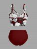 Maillot de bain tankini Hawaï à imprimé crânes et roses avec panneau à lacets - Rouge foncé 2X