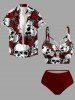 Maillot de bain tankini Hawaï à imprimé crânes et roses avec panneau à lacets - Rouge foncé 2X