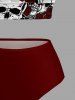 Maillot de bain tankini Hawaï à imprimé crânes et roses avec panneau à lacets - Rouge foncé 2X