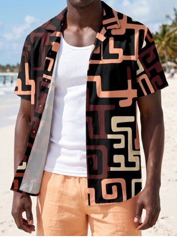 Ethnic Graphic Print Hawaii Button Pocket Shirt For Men