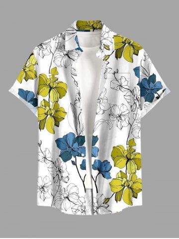 Chemise hawaïenne à imprimé floral et feuilles avec poche boutonnée pour homme - WHITE - 4XL