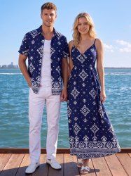 Ethnic Graphic Print Matching Hawaii Beach Outfit For Couples -  