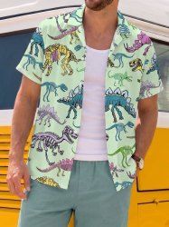 Chemise hawaïenne pour homme à imprimé squelette de dinosaure, avec boutons et poche - Vert clair S
