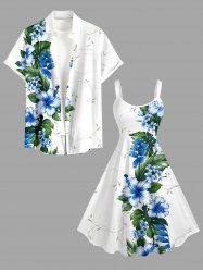 Hibiscus Flower Leaf Print Matching Hawaii Beach Outfit For Couples -  
