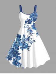 Flower Leaf Branch Print Hawaii A Line Dress -  