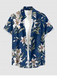 Flowers Leaf Print Buttons Pocket Hawaii Shirt For Men -  