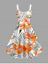 Robe débardeur Hawaii à imprimé fleurs et feuilles tropicales (bretelles réglables) - Orange M
