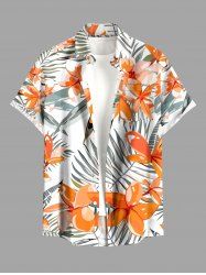 Chemise hawaïenne pour homme à imprimé fleurs et feuilles tropicales, avec boutons et poche - Orange 3XL