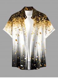 Ombre Sequin Scintillant Impression 3D Boutons Poche Chemise Hawaïenne Pour Homme - Brun Doré 3XL