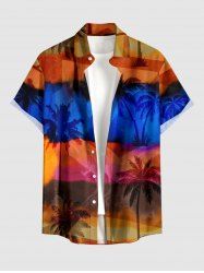 Chemise pour homme avec imprimé cocotier, dégradé ombré colorblock Hawaii et poche boutonnée - Brun Légère 3XL