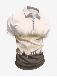 Polo homme à motif vague ombrée imprimé Hawaii avec zip - Bronze M