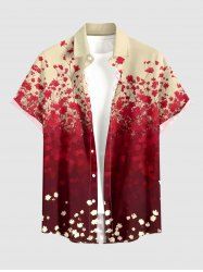 Flower Blossom Print Hawaii Button Pocket Shirt For Men -  