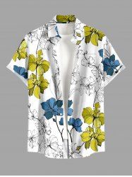 Chemise Hawaii à imprimé fleurs et feuilles avec poche boutonnée pour homme - Blanc S