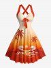 Coconut Tree Sun Seascape Ombre Print Matching Hawaii Beach Outfit For Couples -  