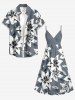 Flower Leaf Print Matching Hawaii Beach Outfit For Couples -  
