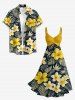 Tropical Leaf Hibiscus Flower Print Matching Hawaii Beach Outfit For Couples -  