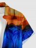 Chemise pour homme avec imprimé cocotier, dégradé ombré colorblock Hawaii et poche boutonnée - Brun Légère 3XL
