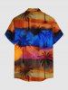 Chemise pour homme avec imprimé cocotier, dégradé ombré colorblock Hawaii et poche boutonnée - Brun Légère 3XL