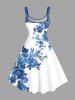 Flower Leaf Branch Print Hawaii A Line Dress -  