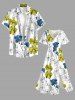 Robe midi trapèze à imprimé fleurs et feuilles Hawaii avec poches fendues - Blanc XXS