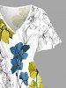Robe midi trapèze imprimé fleurs et feuilles Hawaii avec poches fendues - Blanc 5X
