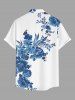 Chemise hawaïenne à poche boutonnée avec imprimé fleurs, feuilles et branches pour homme - Bleu 3XL