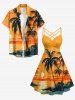 Cocotier Crânes Soleil Paysage Marin imprimé - Robe hawaïenne à fronces, entrecroisé, bretelles croisées - Orange S