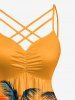 Cocotier Crânes Soleil Paysage Marin imprimé - Robe hawaïenne à fronces, entrecroisé, bretelles croisées - Orange S