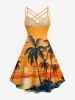 Cocotier Crânes Soleil Paysage Marin imprimé - Robe hawaïenne à fronces, entrecroisé, bretelles croisées - Orange S