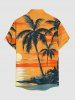 Chemise hawaïenne pour homme à imprimé crânes, cocotiers et paysage marin ensoleillé, avec boutons et poche - Orange 3XL