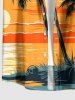 Chemise hawaïenne pour homme à imprimé crânes, cocotiers et paysage marin ensoleillé, avec boutons et poche - Orange 3XL