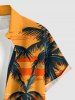 Chemise hawaïenne pour homme à imprimé crânes, cocotiers et paysage marin ensoleillé, avec boutons et poche - Orange 3XL