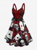Robe débardeur Hawaï imprimé crâne et cartes de poker avec lacets et œillets - Rouge foncé XXS