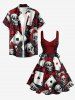 Robe débardeur Hawaï imprimé crâne et cartes de poker avec lacets et œillets - Rouge foncé XXS