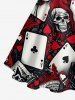 Robe débardeur Hawaï imprimé crâne et cartes de poker avec lacets et œillets - Rouge foncé XXS