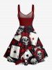 Robe débardeur Hawaï imprimé crâne et cartes de poker avec lacets et œillets - Rouge foncé XXS