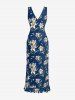 Flowers Leaf Print Hawaii Ruffles Split Surplice Dress -  