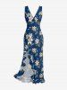 Flowers Leaf Print Hawaii Ruffles Split Surplice Dress -  